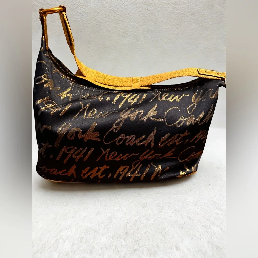 Coach Poppy Signature Limited Edition Script Lurex Hobo Shoulder Bag - Dark Navy - Picture 3 of 10